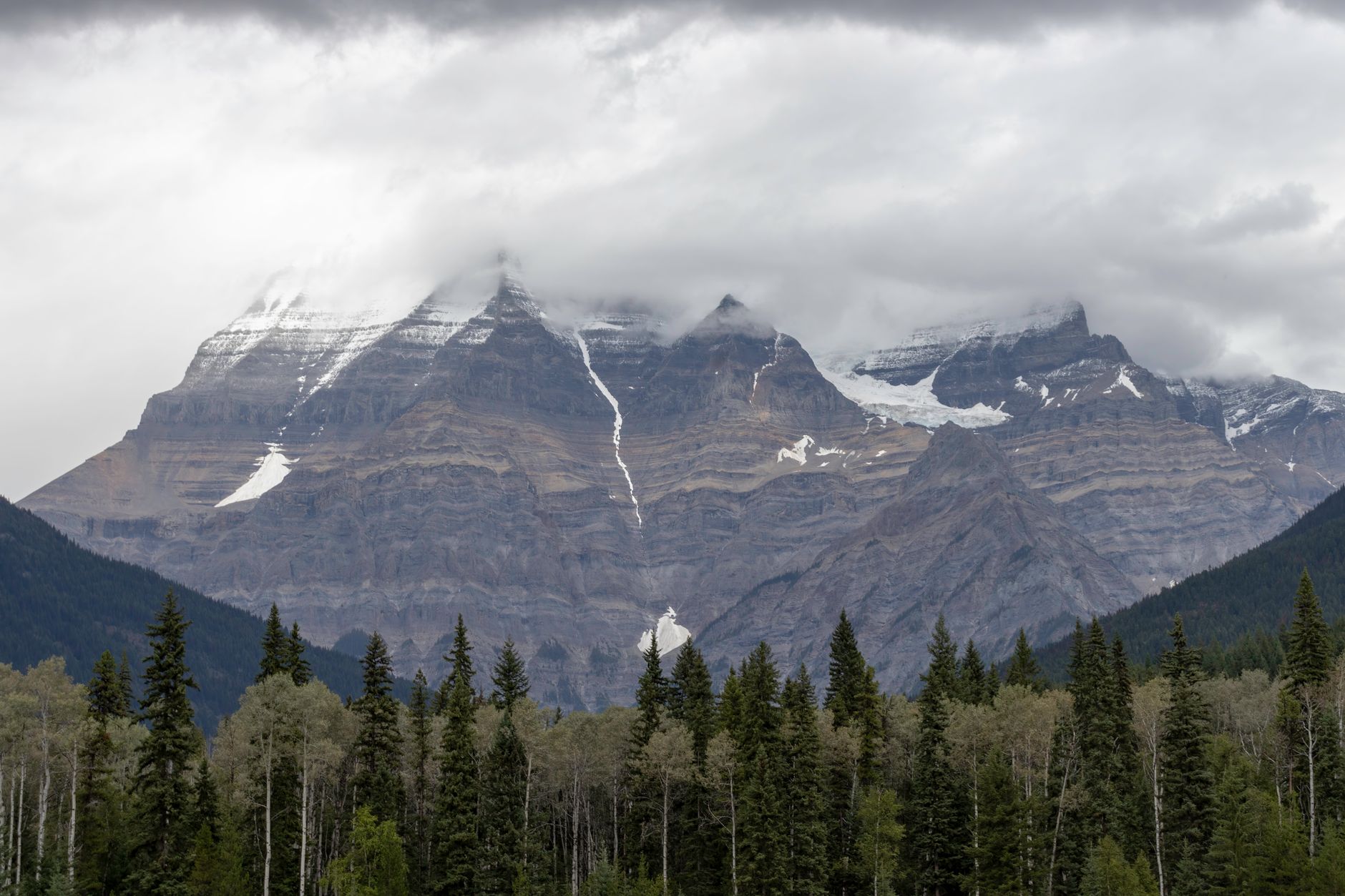 Mount Robson massif under changing clouds, BC
