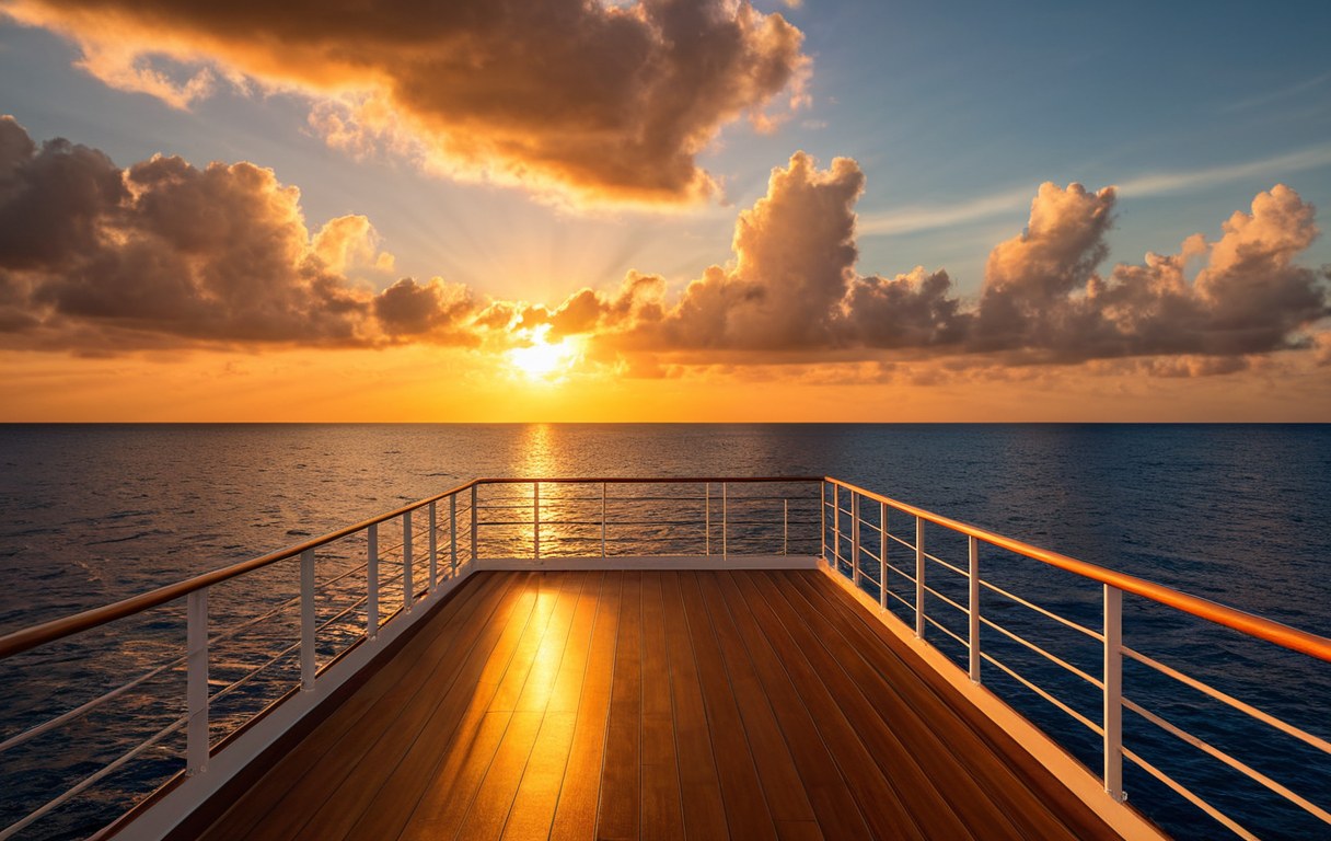 Tropical Pacific sunset from a cruise ship toward Hawaii
