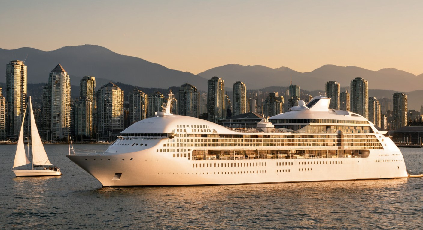 A cruise ship berthed at Canada Place on the Vancouver waterfront