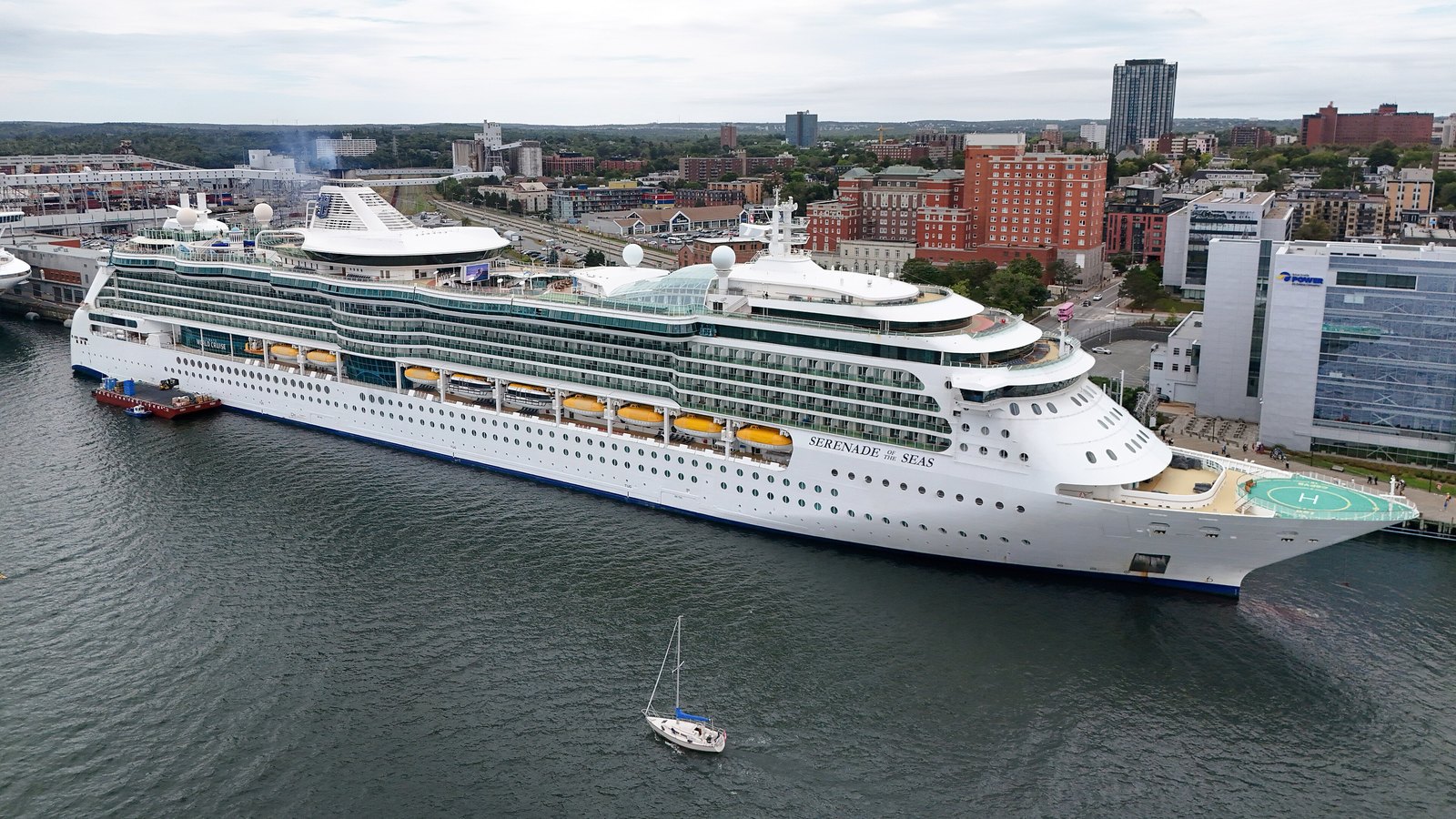 Serenade of the Seas at sea with the ship's name on the hull
