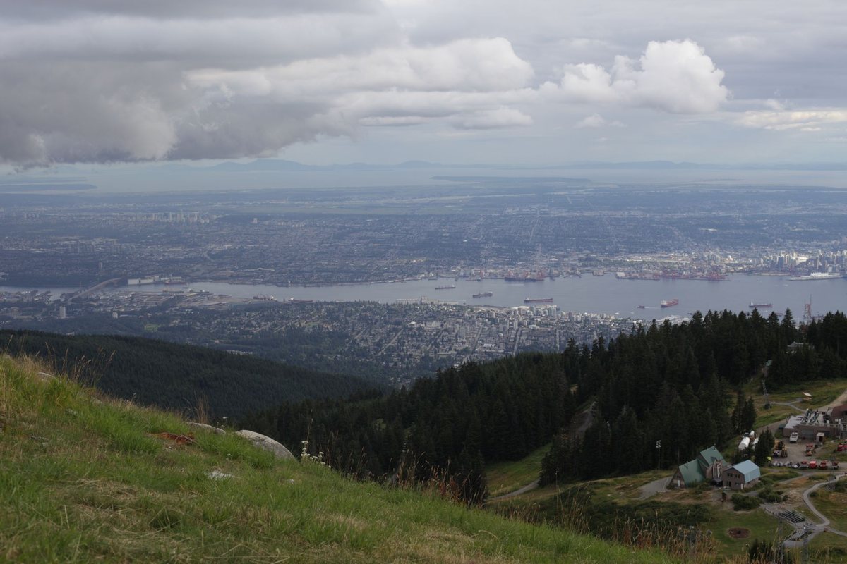 Summer view from Grouse Mountain over North Vancouver, the harbour and downtown Vancouver