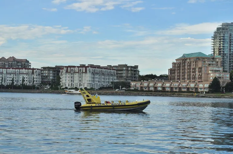 Colourful floating homes at Fisherman's Wharf, Victoria