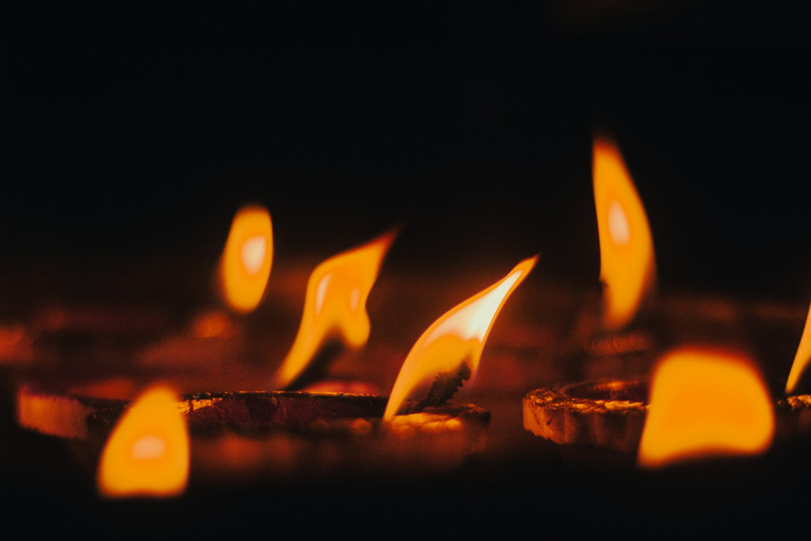 Clay diya oil lamps lit for Diwali