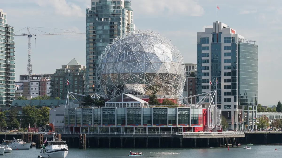 Science World on False Creek — the skyline Riverdale used as an establishing shot
