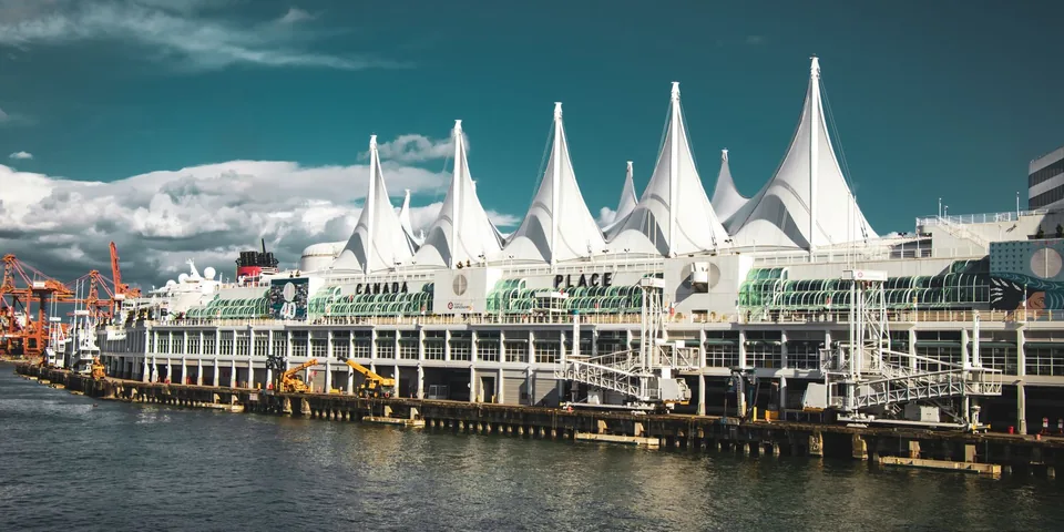 White sails of Canada Place beside Vancouver harbour