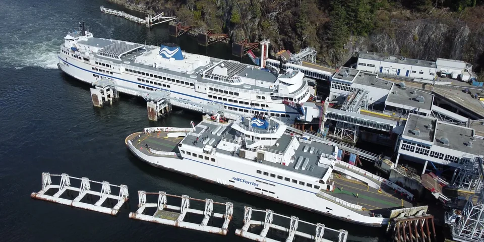 BC Ferries vessels at a coastal terminal