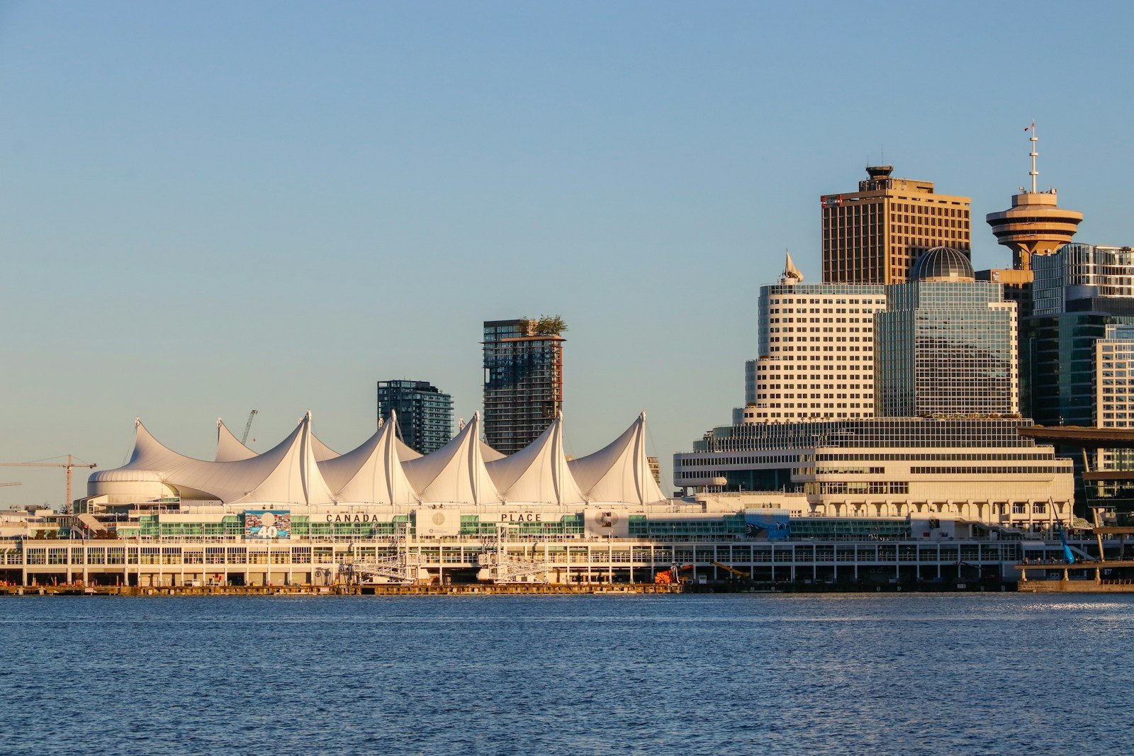 Canada Place and the Harbour Centre tower, home of the Vancouver Lookout, seen across the harbour