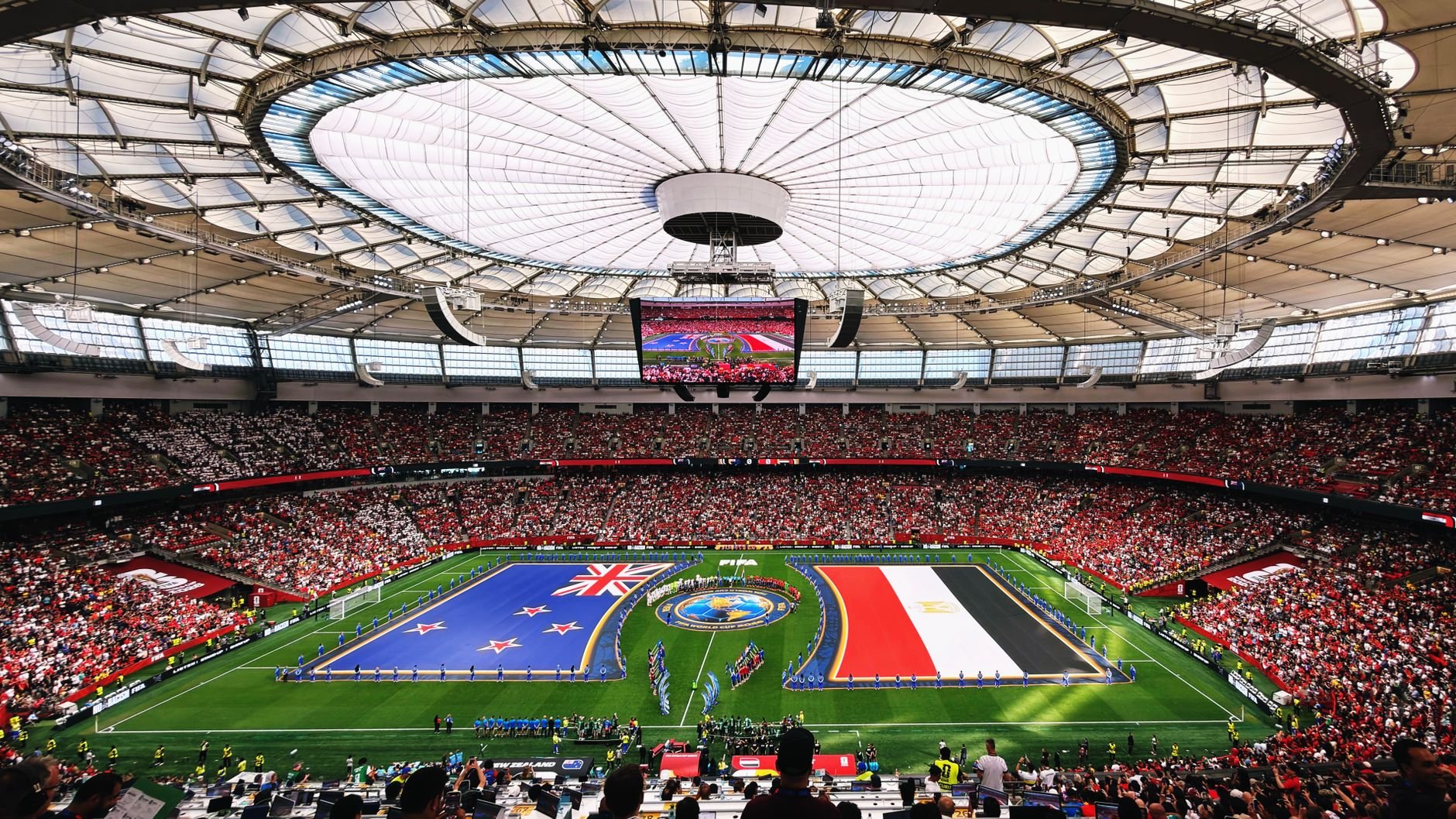 A full BC Place under the closed roof on a 2026 World Cup match day