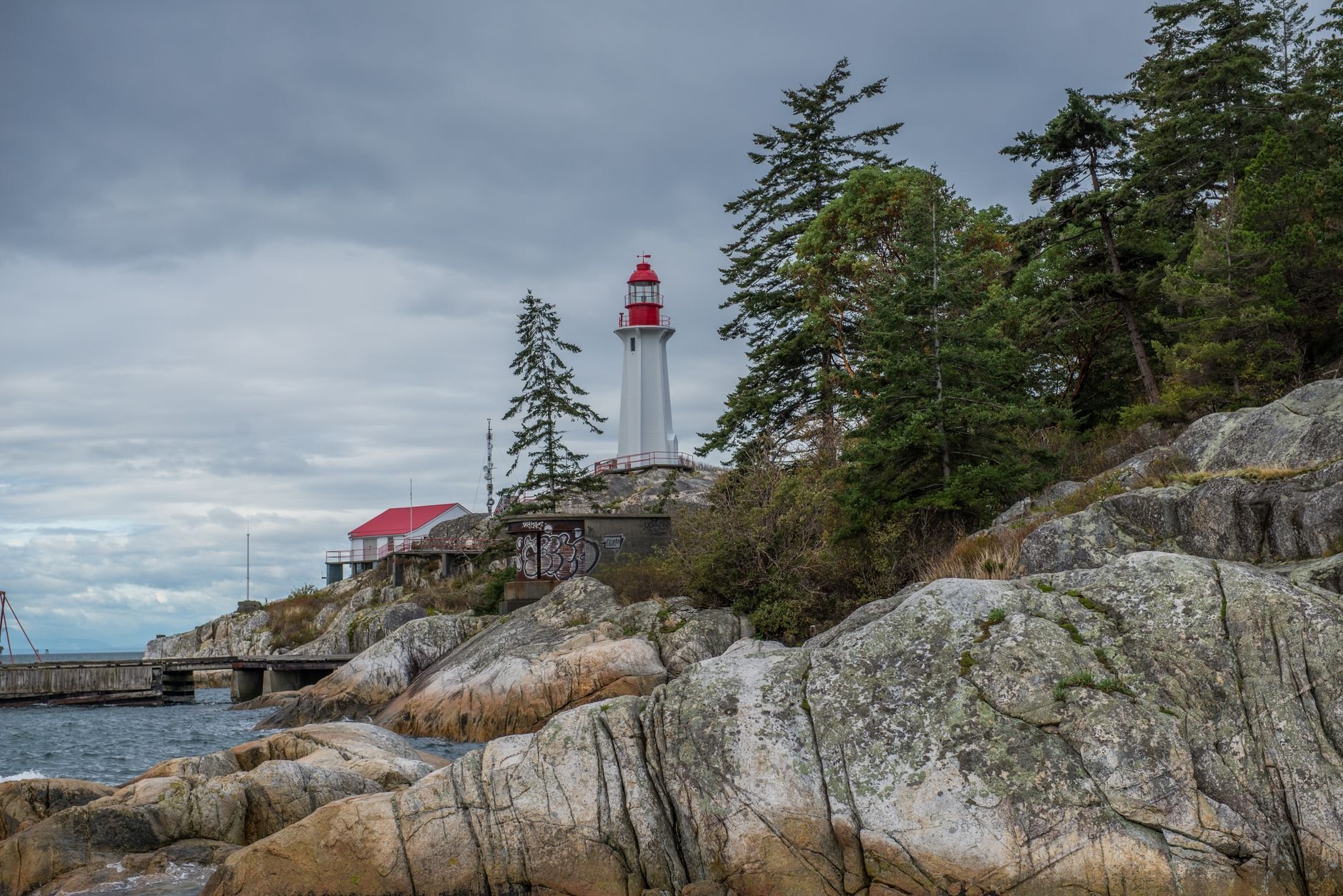 Point Atkinson lighthouse above the granite shore of Lighthouse Park in West Vancouver