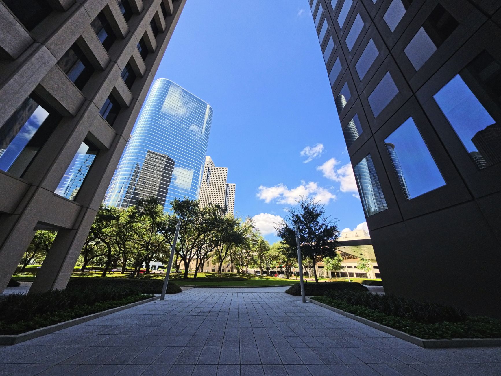 Houston downtown skyline under clear Texas sky