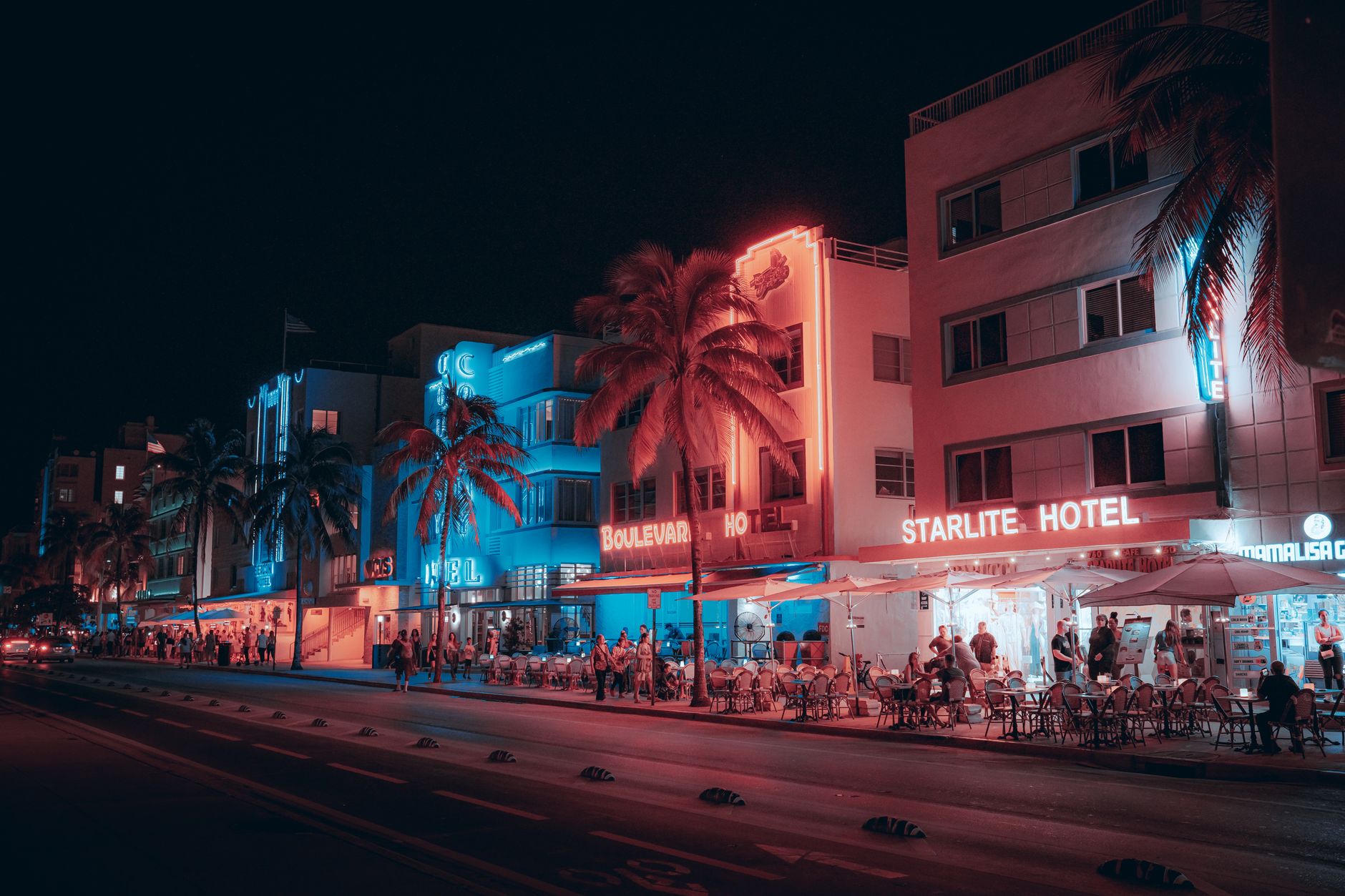 Art deco hotels along Ocean Drive in Miami Beach