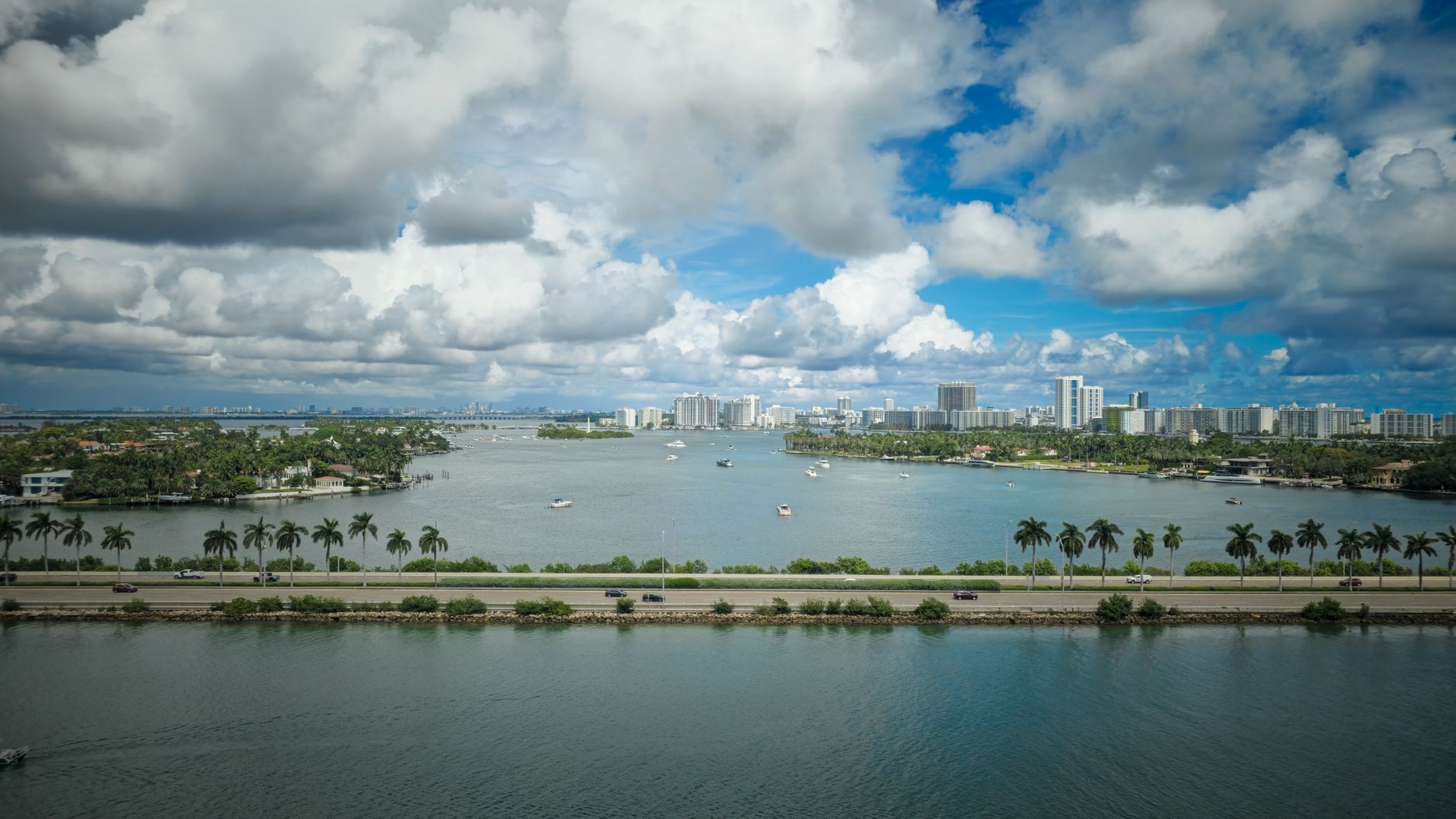 Aerial view of Miami Beach with turquoise ocean and white sand
