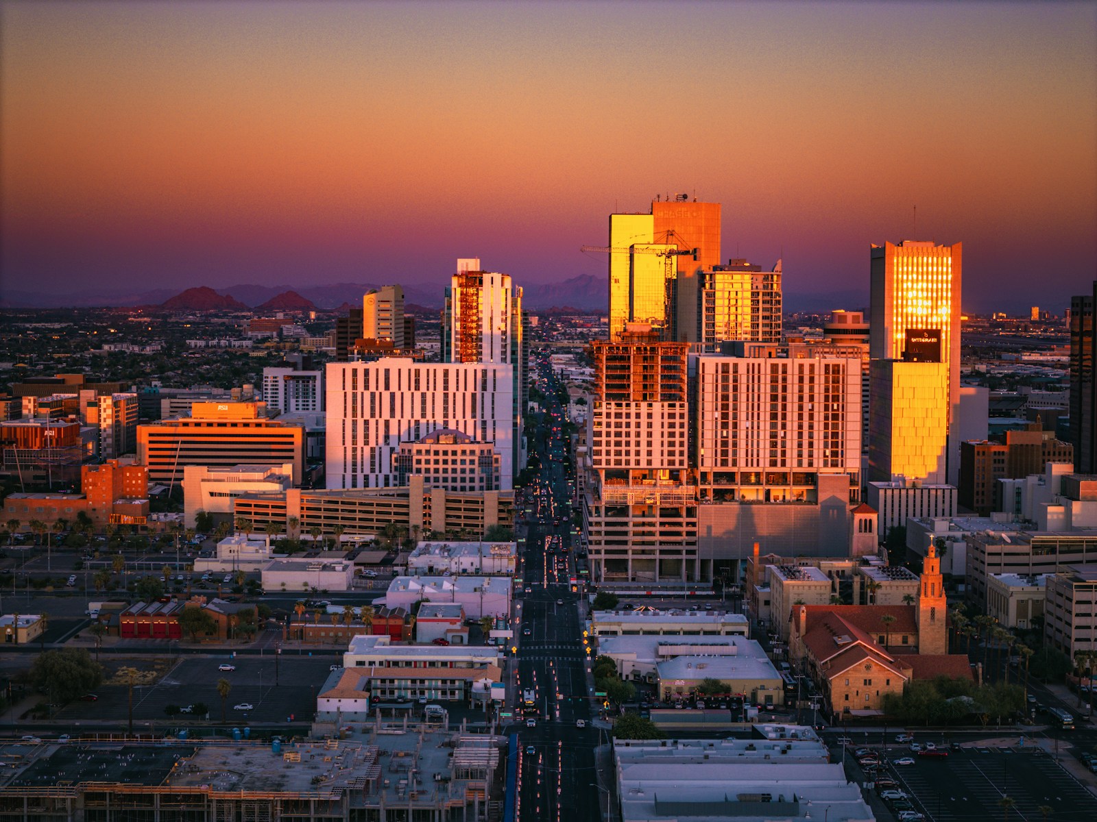 Phoenix Arizona desert landscape with saguaro cacti at sunset