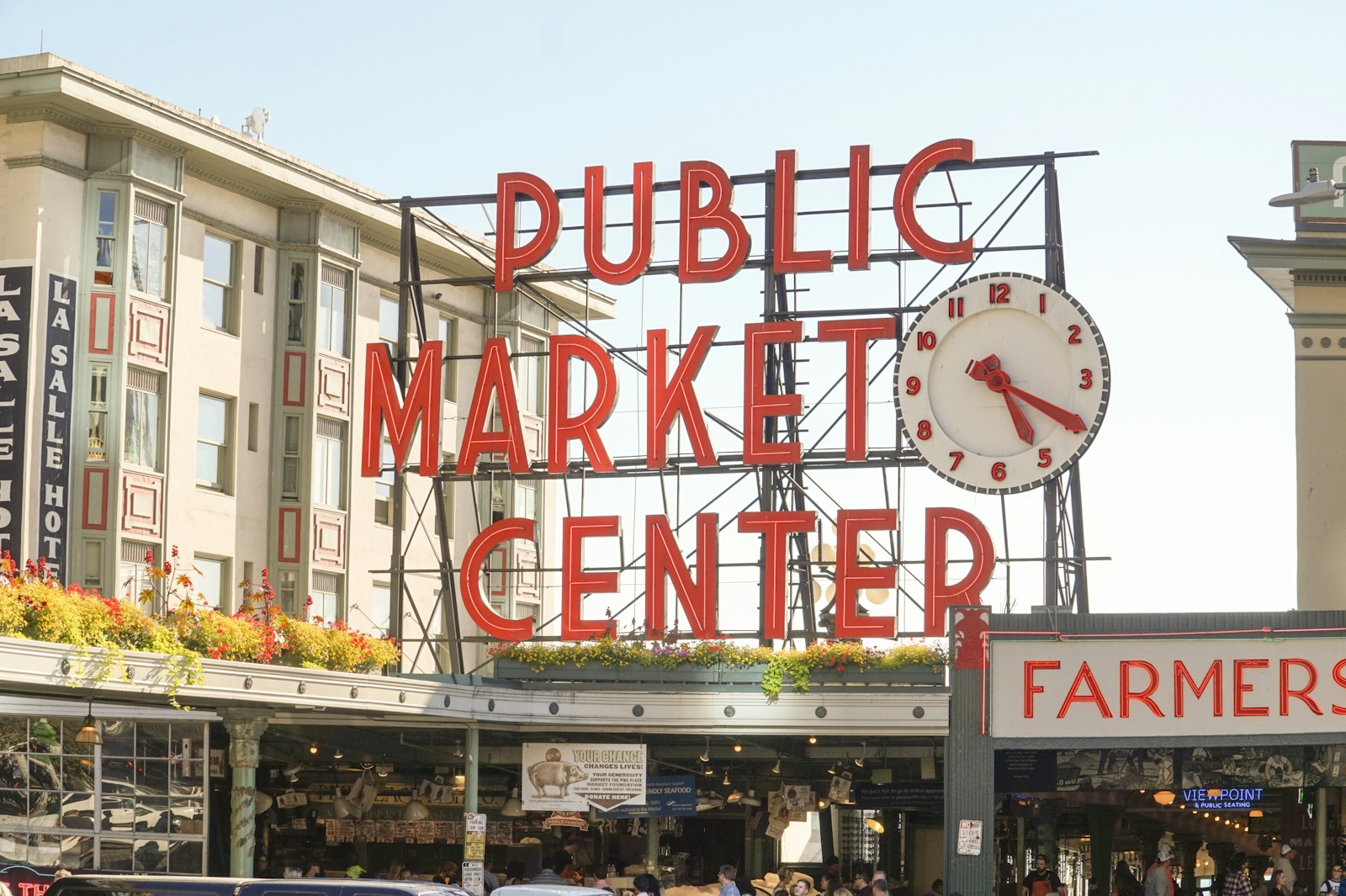 Pike Place Market neon sign in Seattle