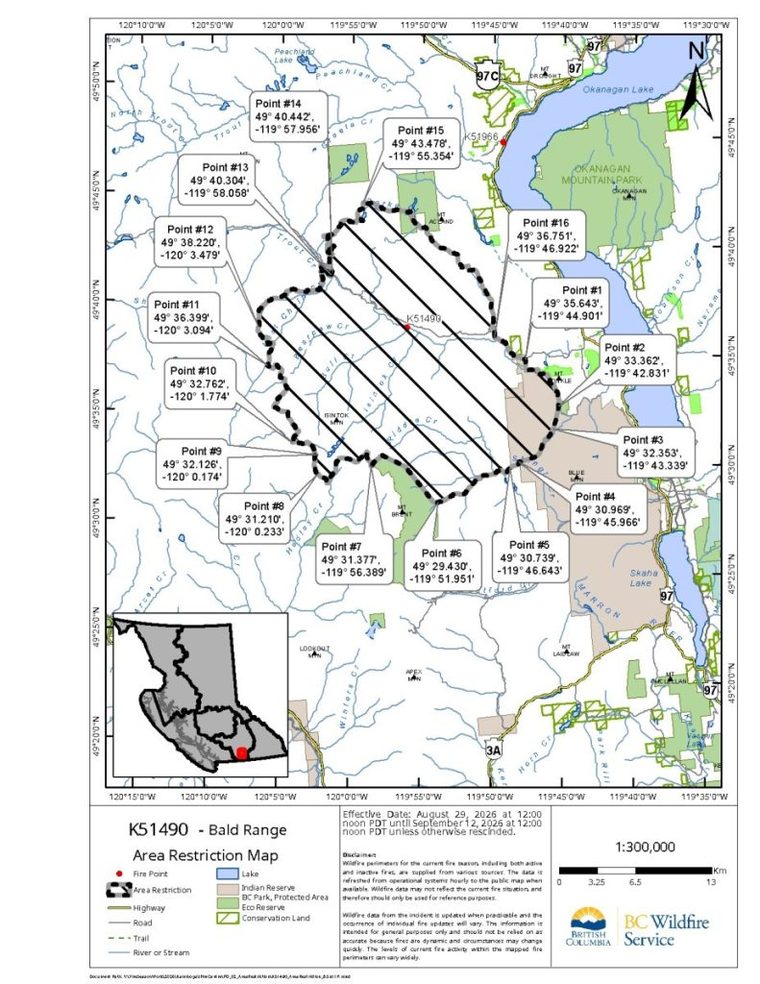 Area restriction implemented in vicinity of Bald Range wildfire